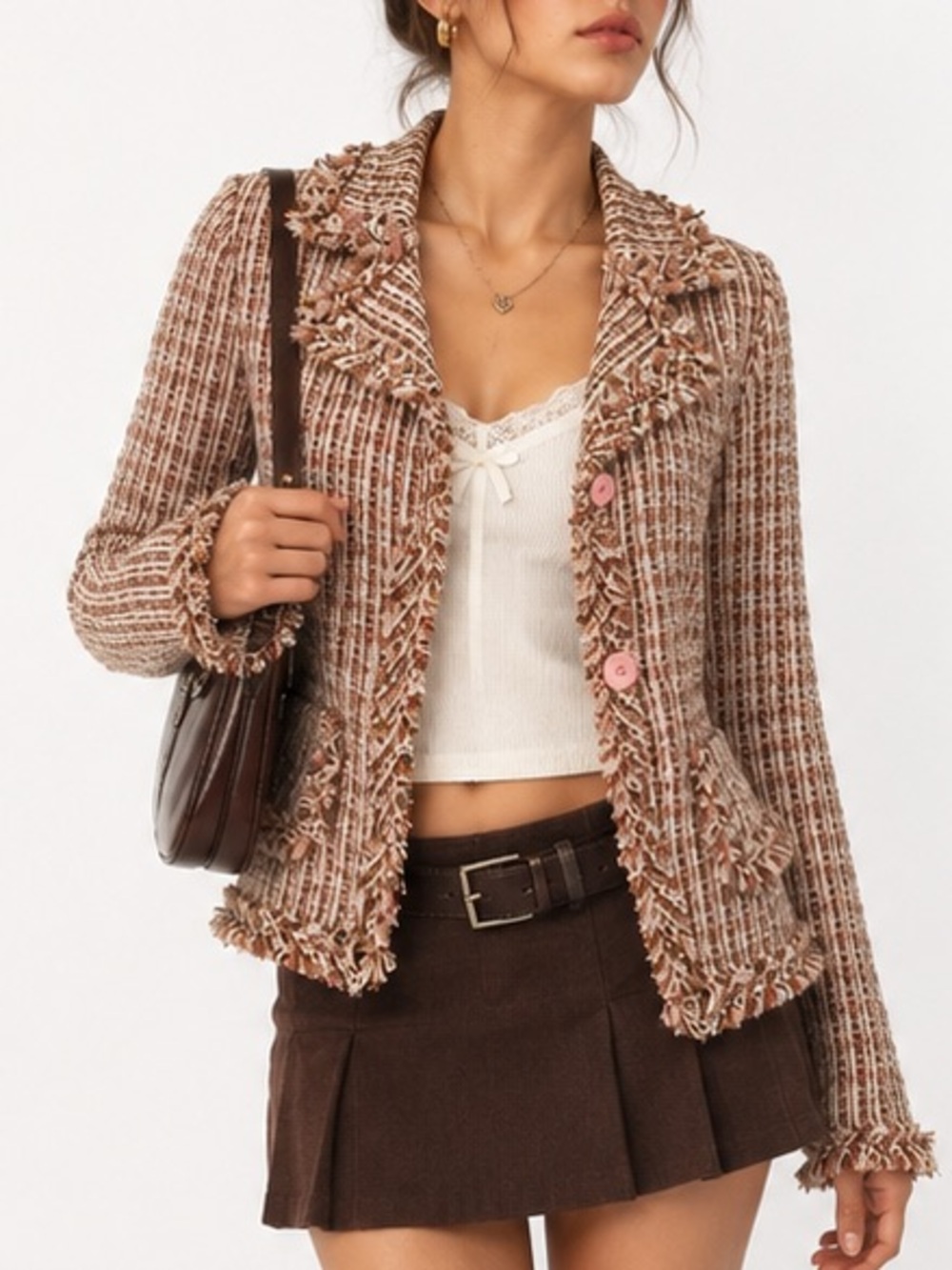 Dolled Up by F.A.N.G Vintage Y2K Tweed Fringe Blazer Jacket Coquette Twee Small